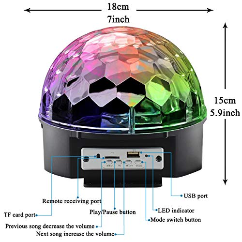 Bluetooth Disco Ball Lights, 9 Colors LED Party Lights DJ Sound Activated Rotating Lights