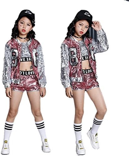 Moyuqi Girls Sequin Ballroom Jazz Hip Hop Dance Costumes Tank Tops Shorts Jackets Coats