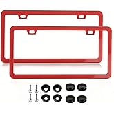 Fashion Super Slim Matte Red License Plate Frames,Exclusive License Plate Covers,Weather Proof License Plate Holder for Women(2 Frames Red)