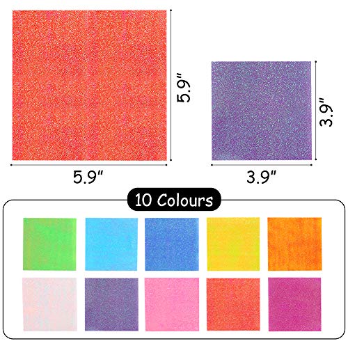 BigOtters Origami Paper, 200 Sheets Shiny Iridescent Paper 2 Sizes Square Folding Paper Handcraft Paper Decoration Paper for Kid DIY Paper Crane Stars Airplanes Teaching Arts Craft, 10 Colors