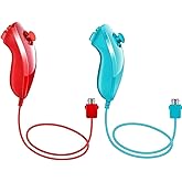 Tevodo Wii Nunchuck Controller, 2 Packs Nunchuck Joystick Compatible with Wii Wii U console(Red and Blue)