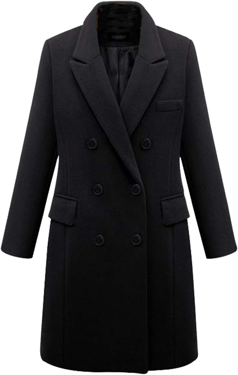 Naliha Women Woolen Pea Coat Doulble Breasted British Winter Long Coats Overcoat