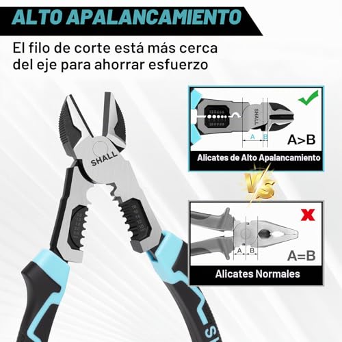 SHALL 3 in 1 Diagonal Cutting Pliers with Wire Stripper, 8 Inch Heavy Duty Chrome Vanadium Cable Cutters for Electricians to Cut, Crimp and Strip.