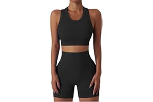 ABOCIW Workout Sets for Women 2 Piece Seamless Ribbed Tank Top Sport Bra High Waist Biker Shorts GYM Yoga Exercise Outfits