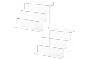 NIUBEE 2 Pack Acrylic Riser Display Shelf for Amiibo Funko POP Figures, Cupcakes Stand for Table,Cabinet, Countertops - 3-Tie