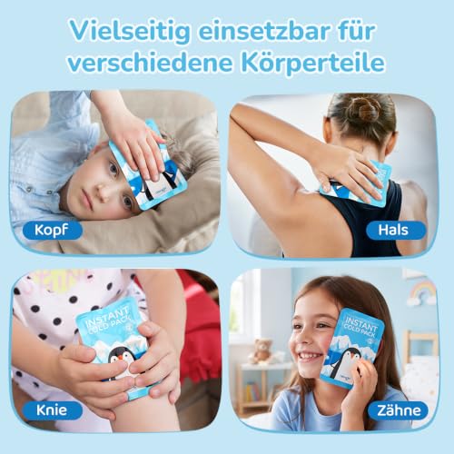 NEWGO Disposable Instant Cold Compress with Elastic Band (Pack of 12), Instant Cooling Pads for Children, Disposable Cool Packs for First Aid Measures, Pain Relief, Swelling, Inflammation, 10 x 15 cm