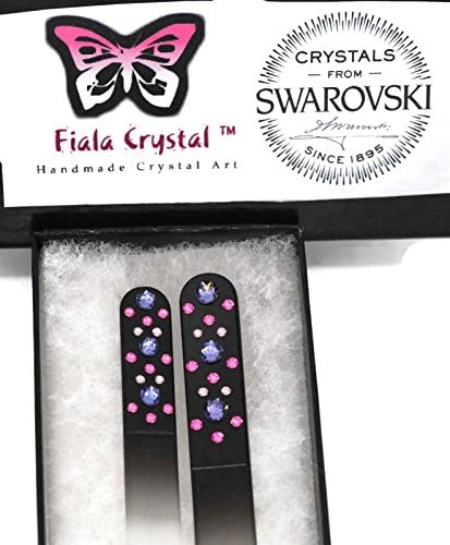 FCNF-01 PURPLE STARS FIALA Crystal Glass Nail File Set of (2) Small &amp; Large - Premium Swarovski Crystals Hand Made Life Time Warranty