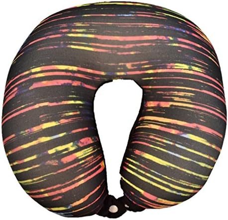 U-Shaped Micro-Beads Traveling Neck Pillow with Button to Help Stay on. (Striped Black)