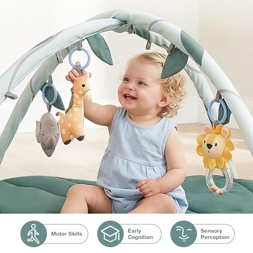 Vanplay Play Mat for Babies with 6 Toys, Crawling Mat with Play Arch and Sensory Toys, Play Mat with Baby Book High Contrast