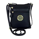 Cute Small Faux Leather Crossbody Bag with Long Strap & Emblem
