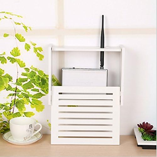 Wireless Router Rack Mount Kit Set Top Box Holder Wooden Wall Shelf Gateway Storage Box Free of Punch (Large)