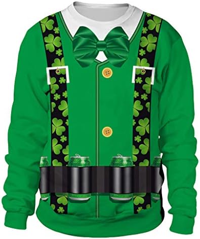 Inverlee Men WoInverlee Men's Fashion Printing St. Patrick's Day Green Clover Sweatshirt Tops