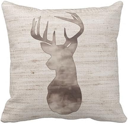 Rustic Watercolor Deer Head On Burlap Throw Pillow Case 18" * 18"