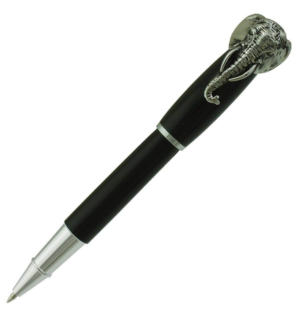 Black Rollerball Pen, Elephant Solid Metal Ball Point Pen with 0.5mm Fine Black refill, Smooth Signature and Business Pens Gift