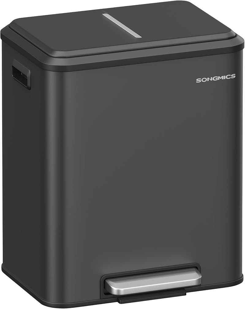 SONGMICS Kitchen Bin 2 x 4 Gal Double Bin Steel Soft-Close Lid LTB544B02