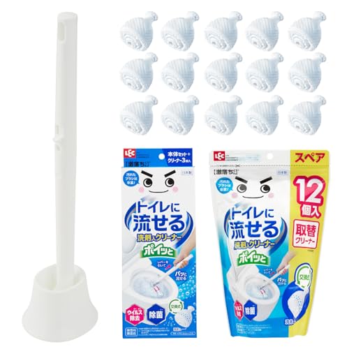激落ちくん 流せる トイレブラシ ポイッとクリーナー 洗剤入 (本体＋スペア15個) 交換式 日本製 ウイルス除去 除菌 無香料 無着色