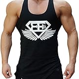Men Muscle Fitness Gym Stringer Tank Tops Bodybuilding Workout Sleeveless Shirts (Black White, US SMALL(Tag L))