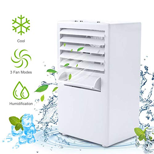 Air Conditioner Fan, Personal Air Cooler Portable Desktop Fan 3 Speed Mini Misting Evaporative Circulator Humidifier Noiseless Purifier for Room Office Desk Nightstand Dorm -Small 9.5-inch (White)