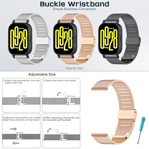 CHULN Metal Strap Compatible with Redmi Watch 5 Active/Redmi Watch 5 Lite, Adjustable Stainless Steel Bracelet for Smartwatch, Silver, 110 mm