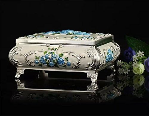Christmas decoration antique-style metal Epoxy craft container slivery white blue flower