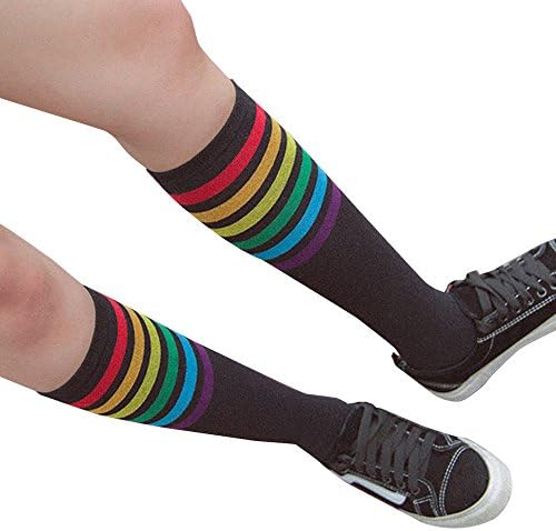 TUDUZ SocksTUDUZ Women Knee-High Socks Thigh High Socks Over Knee Rainbow Stripe Girls Football Sport Socks Black White Gray