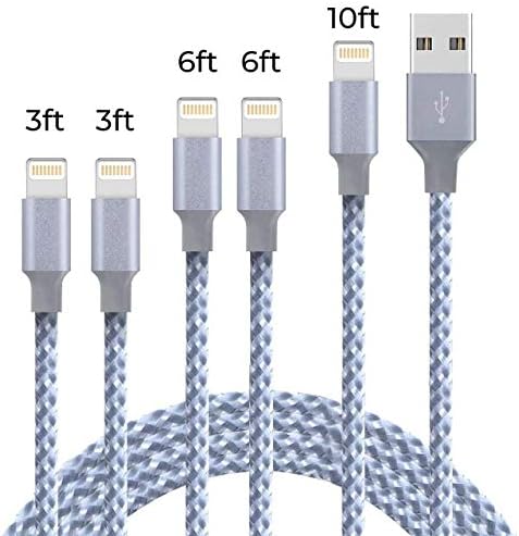 Lightning Cable Fast Charging Cable High Speed Data Transmission Cable with Aluminum Connector Compatible with iPhone Xs Max/XS/X/XR//8/7/6/5 iPad Mini/Pro/Air iPod 5 Pack