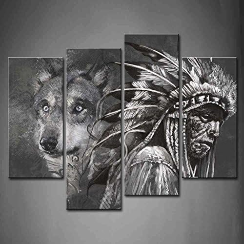 Amazon Com 4 Pared Art Blanco Y Negro Lobo Y Los Indios Pintura