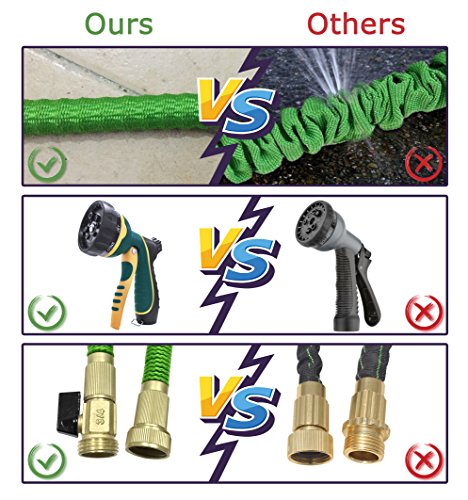 Blueberry Expandable and Flexible Garden Hose - Solid Brass Fittings & Strongest Triple Core Latex, 8 Pattern Spray Nozzle 3/4 US Standard Easy to Storage Kink Free Compact and Durable (100 Feet) - Thumbnail 4