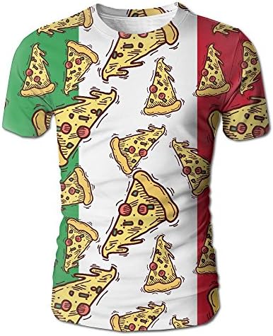 Pizza Slice Italy Flag Italian Food Mens Cotton Blend Short Sleeve Graphic TeesRound Neck