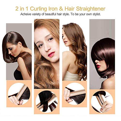 2 in 1 Hair Straightener and Curler, Curling and Straightening Iron for Hair - Dual Voltage Hair Curler with Ceramic Coating Flat Iron for Long & Short Hair Twist Curler(Gold) - Thumbnail 6