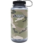 Nalgene Sustain Tritan BPA-Free Water Bottle Made with Material Derived from 50% Plastic Waste, 32 OZ, Wide Mouth, Camo Gray