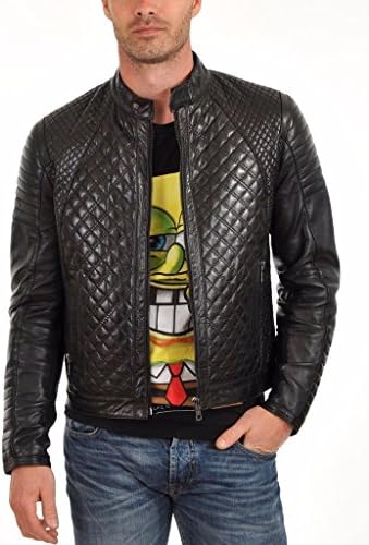 Silversoft Men's Lambskin Leather Bomber Biker Jacket Large Black