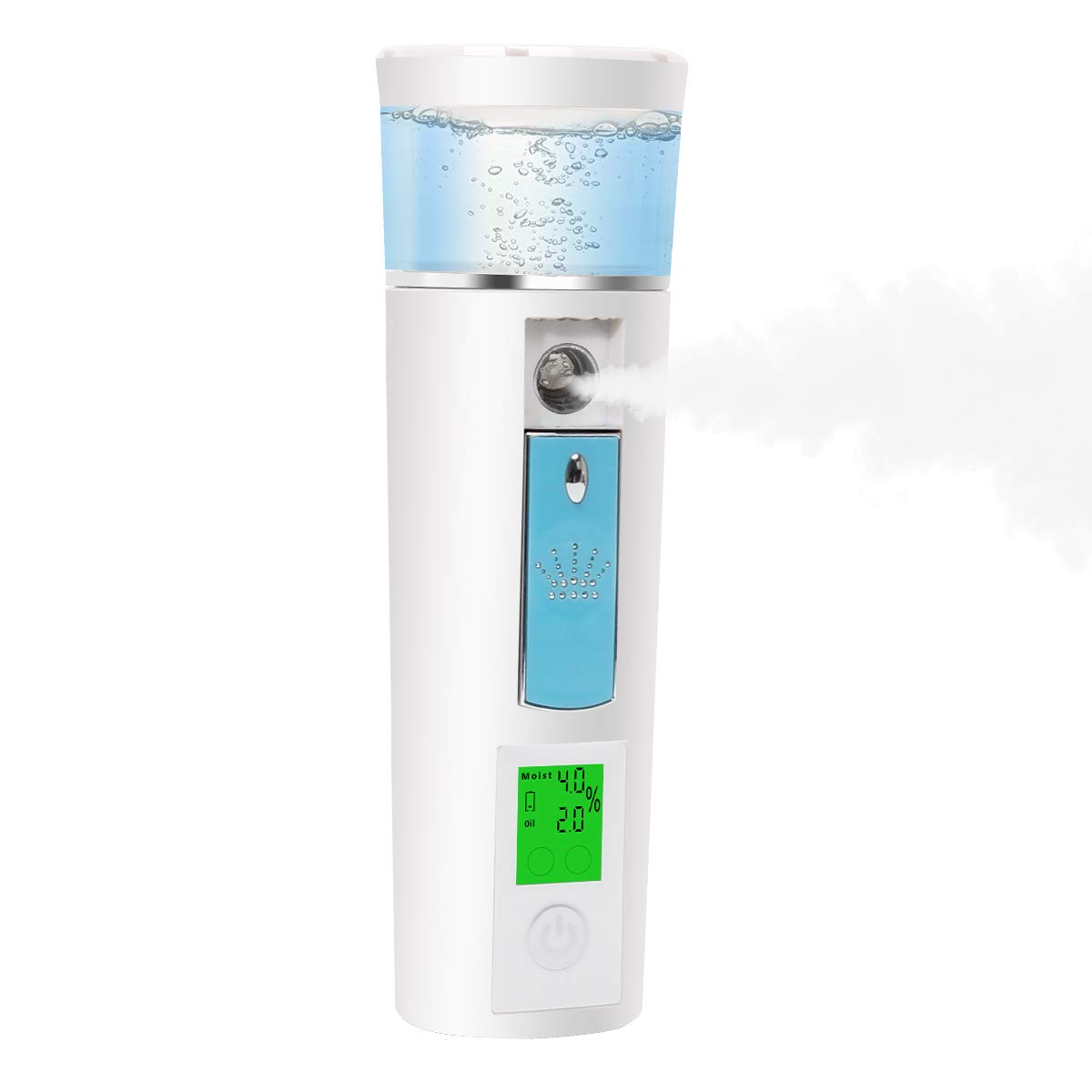Nano Facial Mister, Mini Facial Steamer, Handy Moisturizing Mist Sprayer, USB Rechargeable with the Skin Test Function (Water Supplementary Detector)