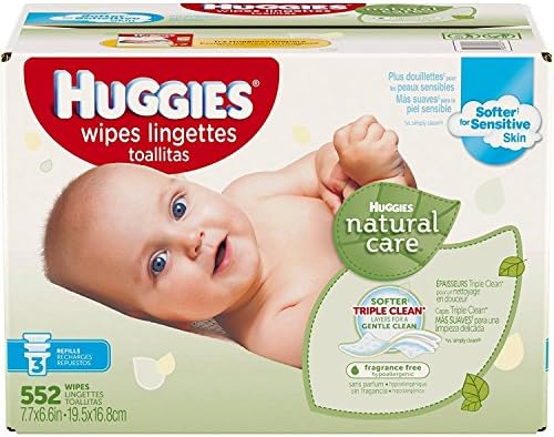Huggies Natural Care Baby Wipes, Refill, Unscented, Hypoallergenic, Aloe and Vitamin E, 552 count