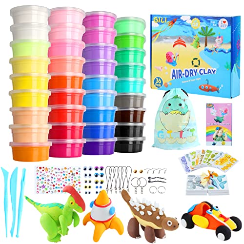 Gili Kids Modeling Clay Air Dry with Dinosaur Jewelry Ideas. 36 Color Nontoxic Art and Crafts for Ages 4-8, Christmas, Birthday Gifts for 5, 6, 7, 9, 10, 11 Year Old Girls Boys