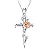 LWXIE Diamond Cross Necklace for Women in Sterling Silver Rose Cross Pendant Gift for Mother's Day Anniversary Birthday Jewelry Gifts for Her