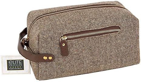 Elite Traveler Deluxe Fabric Toiletry Case Travel Bag with Easy Clean Lining, 10x5.5 Inches, Brown