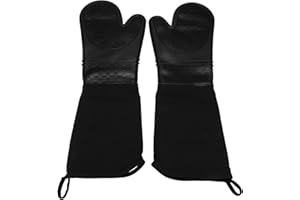 Cwmiibili Extra Long Silicone Oven Mitts Heavy Duty Commercial Grade Oven Mitts Heat BBQ Gloves with Quilted Cotton Lining 2 