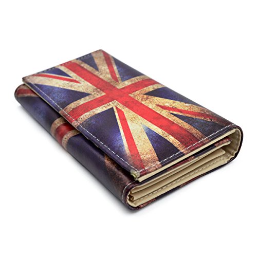 Premium US UK Flag City Print PU Leather Continental Wallet, Vintage Union Jack