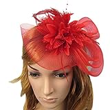 Zking Women Flower Feather Mesh Net Beaded Fascinator Hairpin Hat Headband