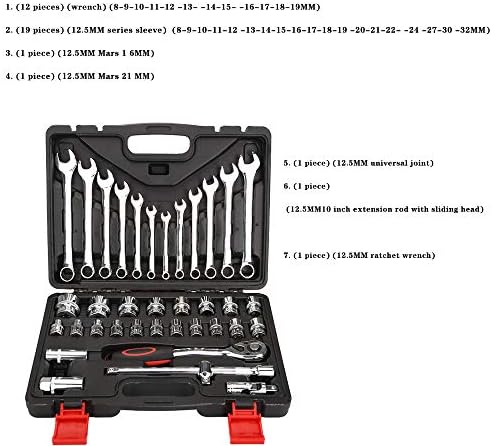 自動車修理工具ラチェットレンチ ソケットの組み合わせセット 工具箱付き37ピースの