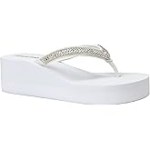 REDVOLUTION New Women's Rhinestone Sandals Platform T-Strap Jewel Sandals High Wedge Flip Flops
