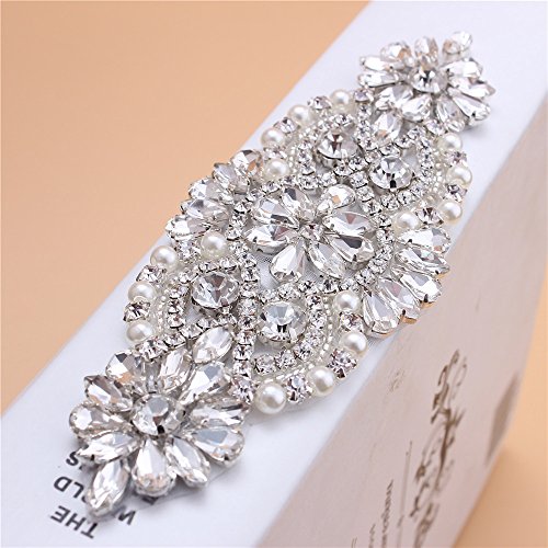 Crystal Rhinestone Applique with Pearls for Bridal Belt Wedding Dress Garters Headpieces