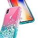 iPhone XR Case with Tempered Glass Screen Protector for Girls Women, NageBee Glitter Bling Liquid Floating Quicksand Waterfall Sparkle Diamond Durable Cute Case for iPhone XR 6.1 inch -Pink/Aqua