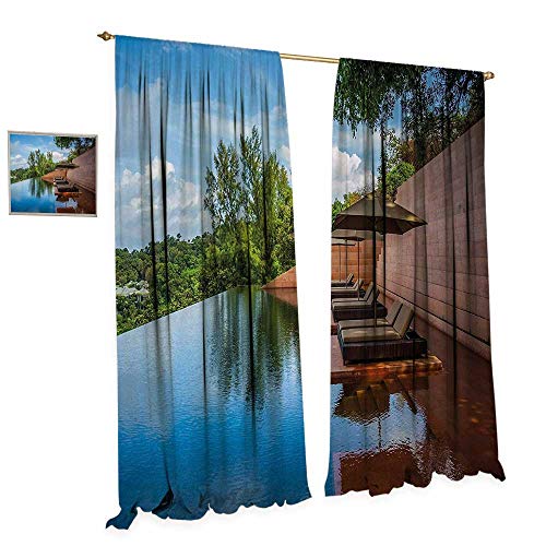 Anniutwo Nature Blackout Window Curtain Sofa in Water Hotel Furniture Resort Vacation Seascape Travel Holiday Customized Curtains W72 x L96 Redwood Green Sky Blue