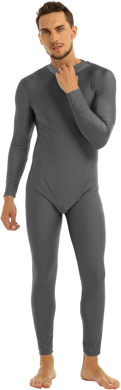 easyforever Mens Adult One Piece Turtleneck Long Sleeve Full Body Leotard Footless Bodysuit Dancewear