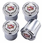 White & Chrome Cadillac Emblem Logo Valve Stem Caps ; CTS, CTS-V, SRX, ATS, XTS, ELR