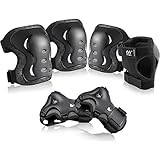 boruizhen Kids & Adult/Youth Knee and Elbow Pads with Wrist Guards 3 in 1 Protective Gear Set for Skateboarding Cycling BMX Bike Scooter Skating Rollerblading Riding (Black, Medium (8-12 Years))