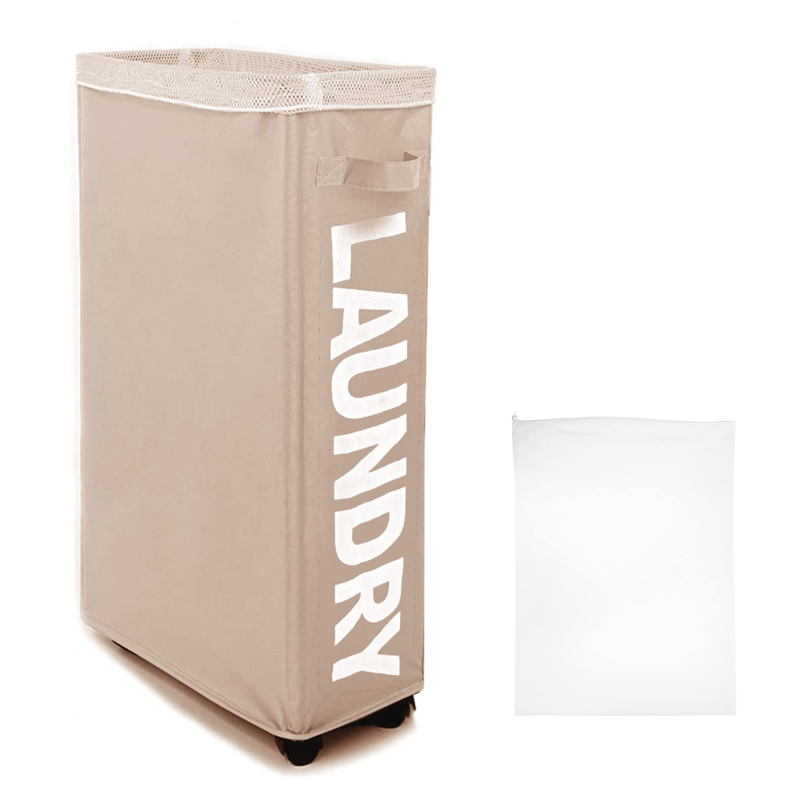 IHOMAGIC Large Capacity Laundry Basket 62L, Sturdy Washing Bin With Detachable Laundry Bag, Collapsible Laundry Hamper With Side Handle - Storage Bin For For Yoga Mats, Bed Sheets, Dolls (Khaki)