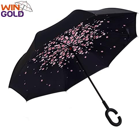 wingold Inverted Umbrella Double Layer Umbrella Reverse Umbrella for Car and Outdoor Use Windproof and UV Protection Big Straight Umbrella Folding for Women/Men.